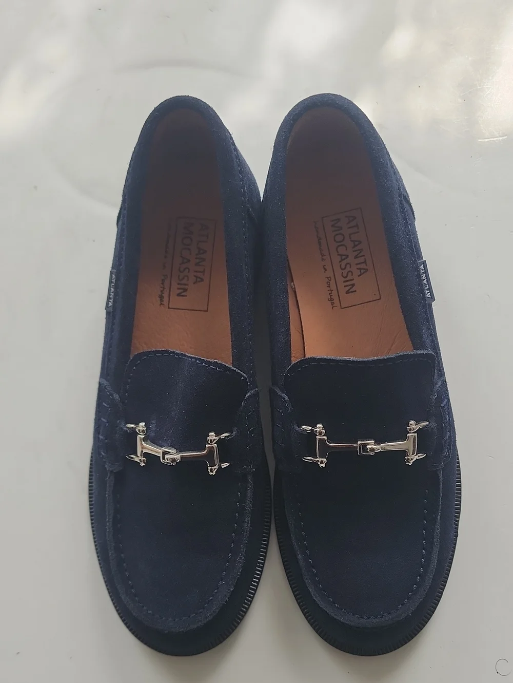 Navy Suede Horsebit Loafers. In Excellent Condition Like New